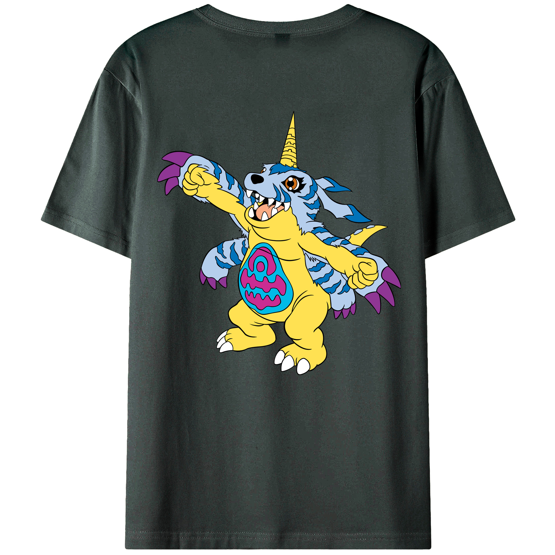 （画像用） Digimon デジタルモンスター/デジモン 綿100％ メンズ半袖Tシャツ（バックプリント） 通気性